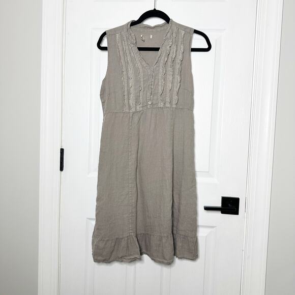 Taupe Size M 100% Linen Sleeveless Partial Button Front Knee Length Dress - Picture 1 of 6